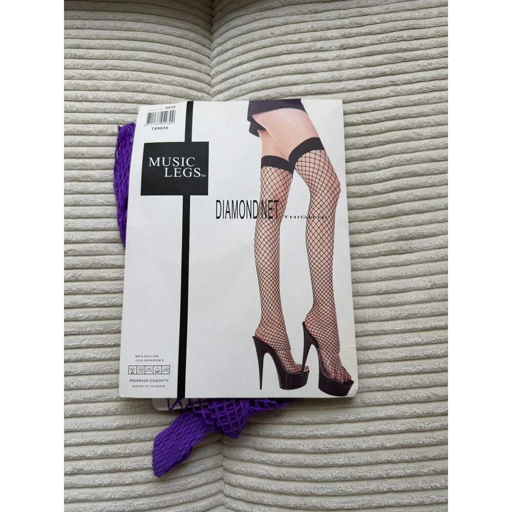 New Thigh Hi Purple Fishnets Hoses Stockings Women's Medium Cosplay Music Legs